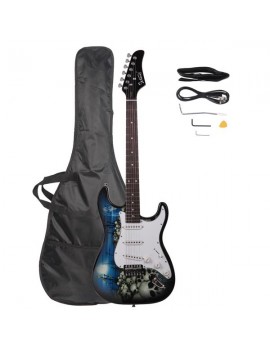 Glarry GST-E Electric Guitar Bag Shoulder Strap Pick Whammy Bar Cord Wrench Tool Blue