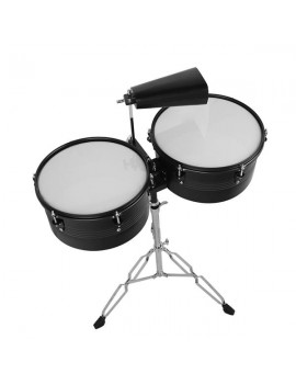 [US-W]Glarry 13" & 14" Timbales Drum Set with Stand and Cowbell Black