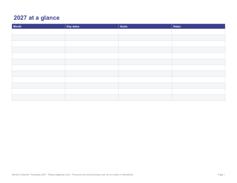 Preview of the first page of Year-at-a-glance planner